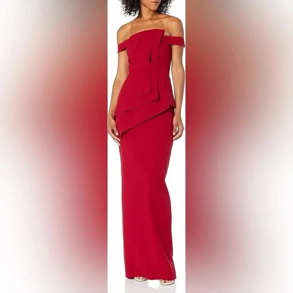 Black Halo Eve- La Reina Gown red dress - off shoulder- size 0 - RTR - Picture 1 of 10